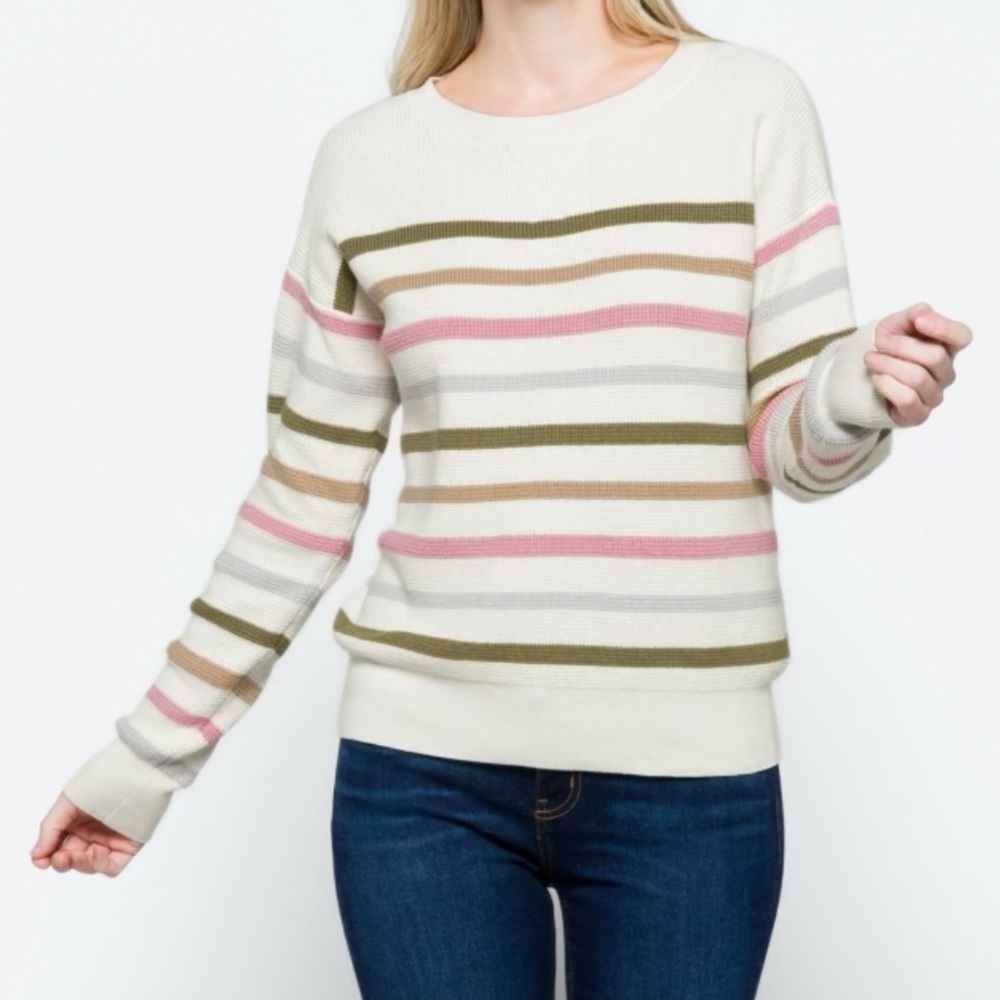 NEW! Design History - Ida Waffle Knit Sweater. Size XXL. Off White with Stripes